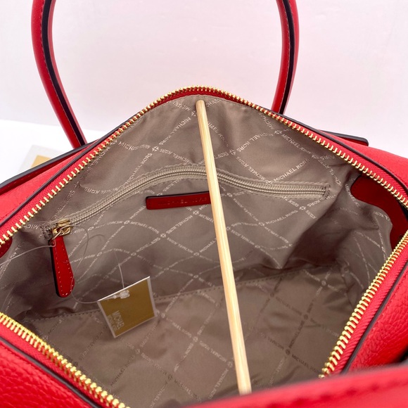 Michael Kors Mercer Medium Belted Satchel Crossbody And Wallet Set Bright Red - Picture 14 of 15